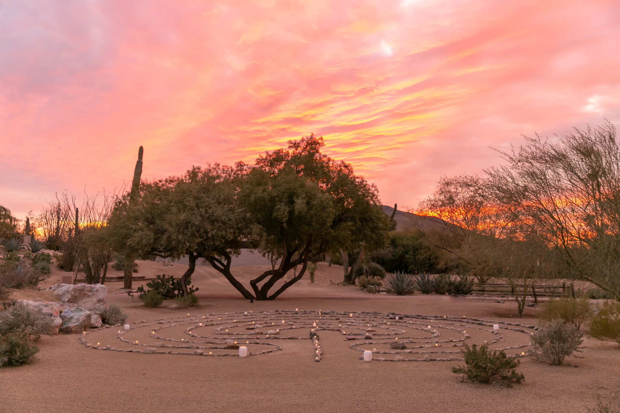 Free-spirited wellness retreat CIVANA labyrinth by night